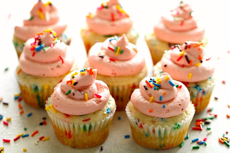 Confetti Cupcakes with Strawberry Buttercream Frosting Maria's Kitchen