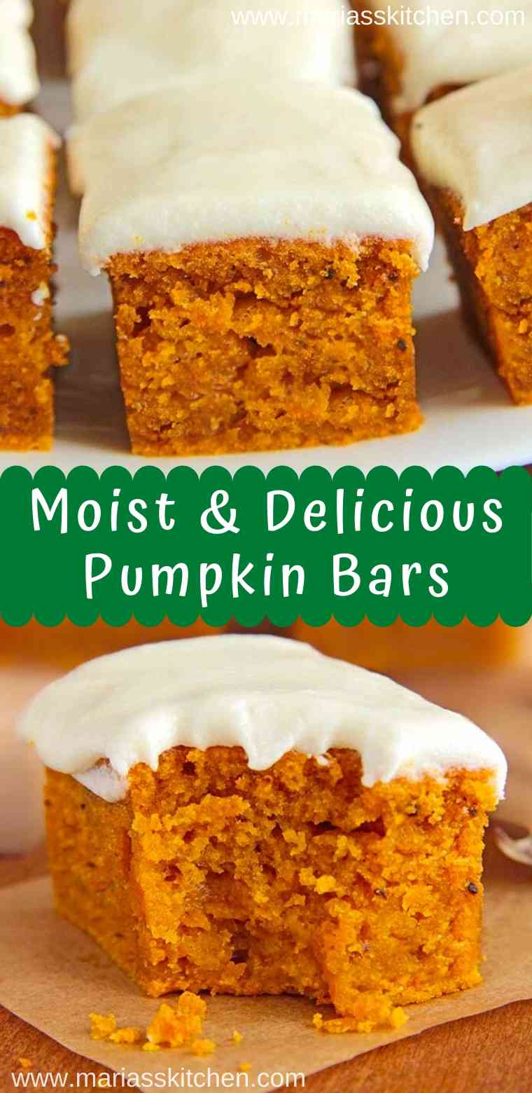 Easy Pumpkin Bars with Cream Cheese Frosting Recipe - Maria's Kitchen