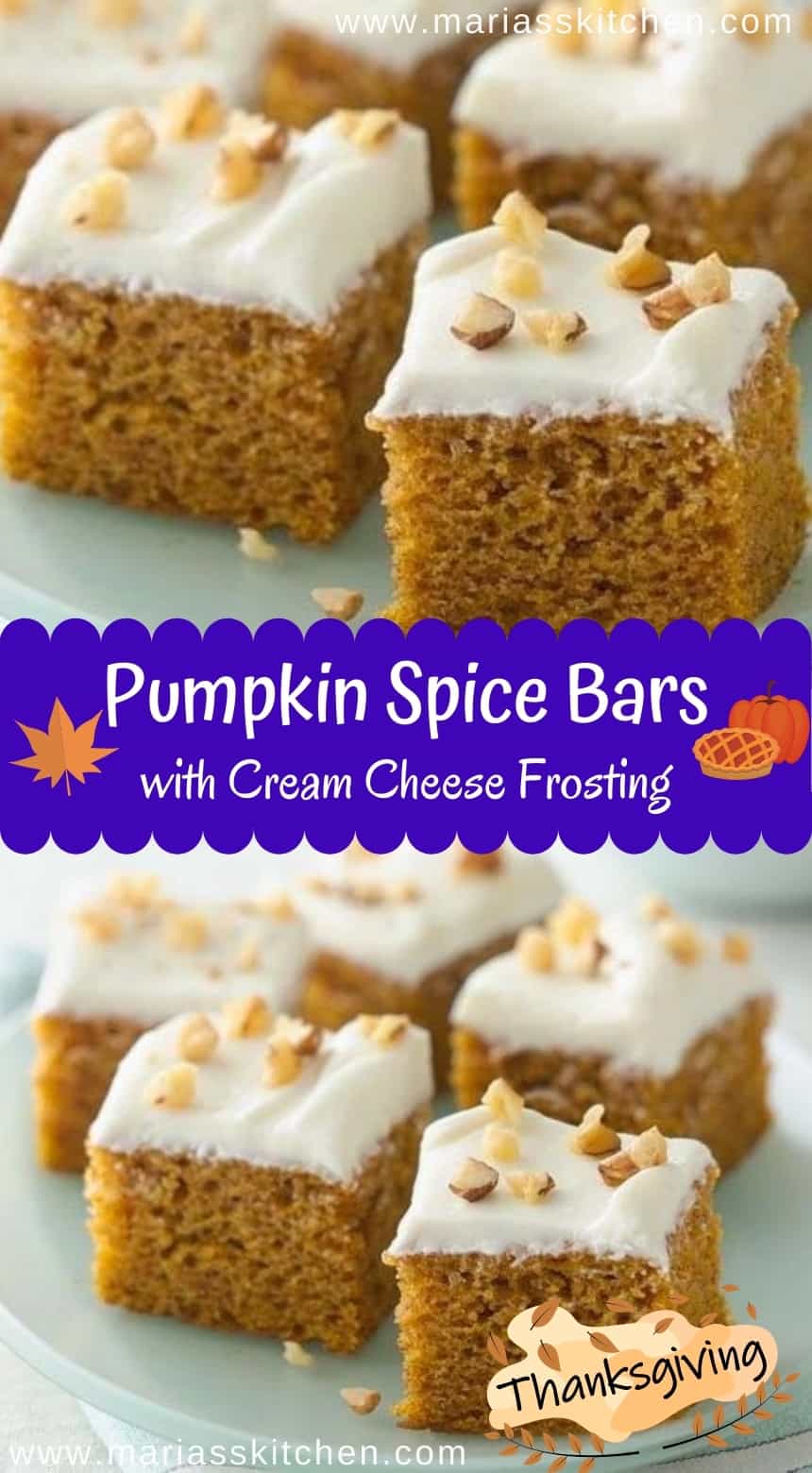 Pumpkin Spice Bars with Cream Cheese Frosting - Thanksgiving Desserts ...