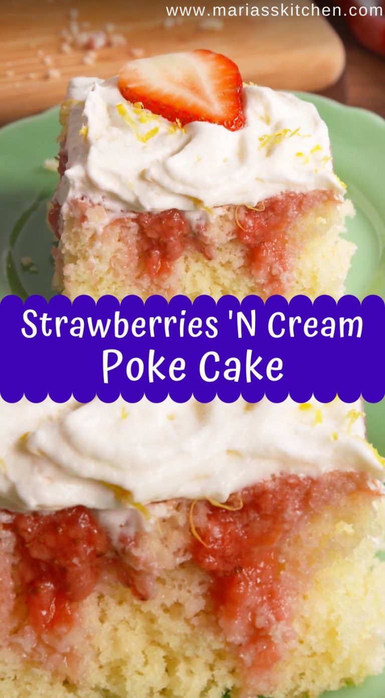 Delicious Strawberries 'N Cream Poke Cake Maria's Kitchen
