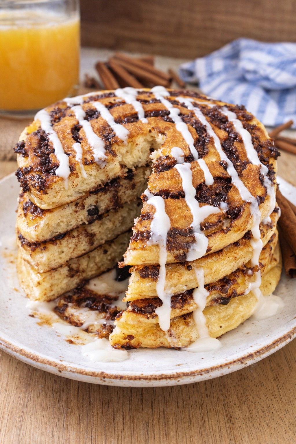 Cinnamon Roll Pancakes: Decadent Breakfast Recipe with Cream Cheese Glaze
