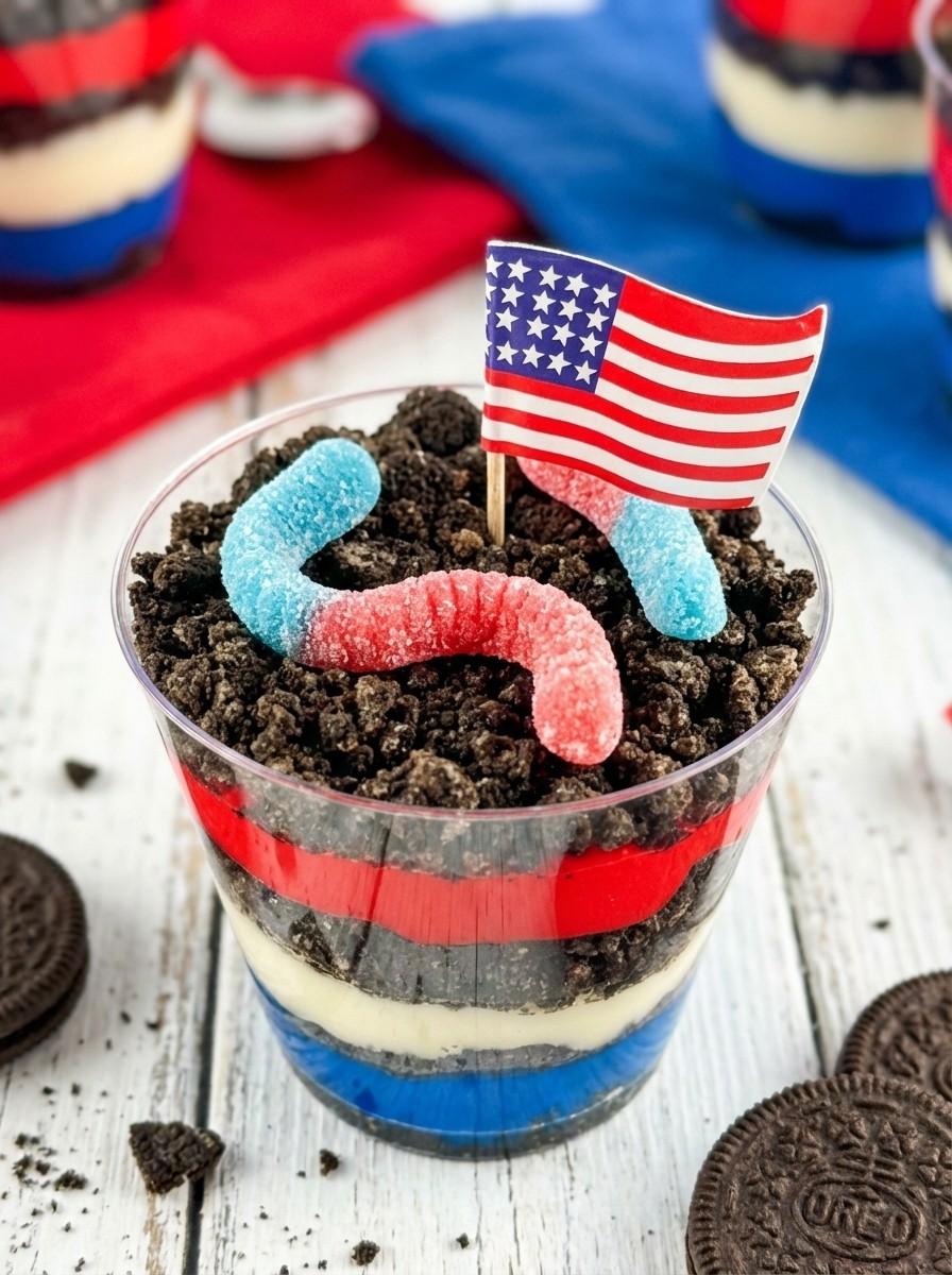 10-Minute Patriotic Dirt Cups - Easy 4th of July Desserts Party Ideas Kids Love