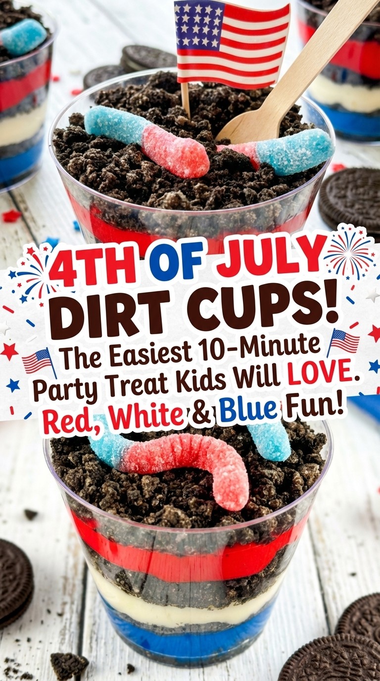 10-Minute Patriotic Dirt Cups - Easy 4th of July Desserts Party Ideas Kids Love