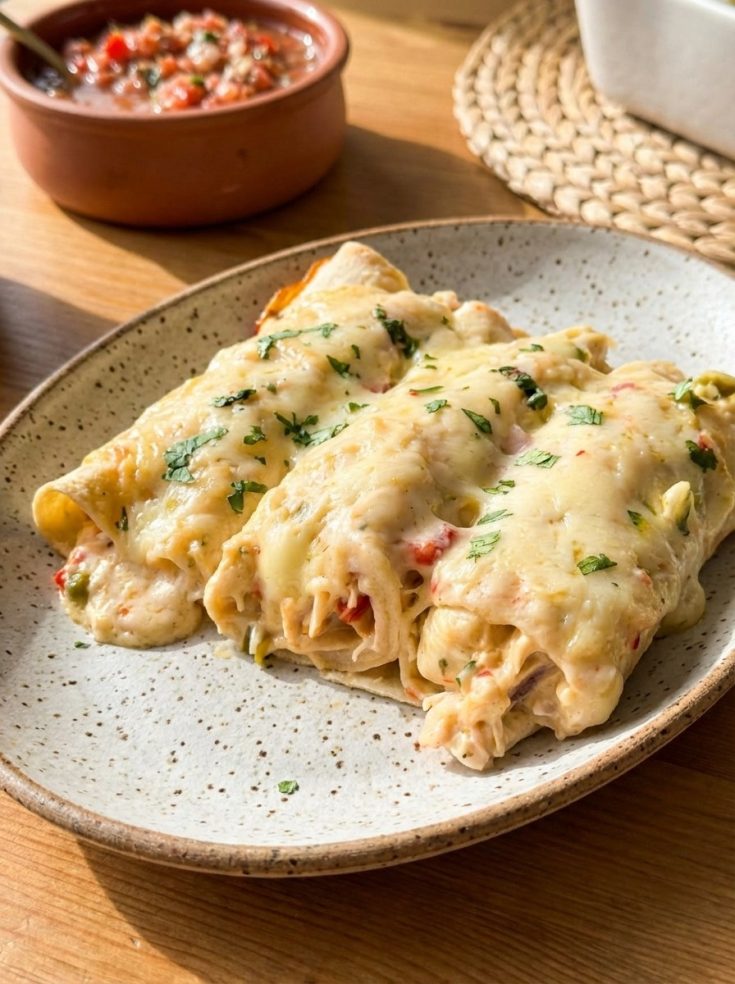 Creamy White Chicken Enchiladas With Queso Sauce - Easy Family Dinner Ideas