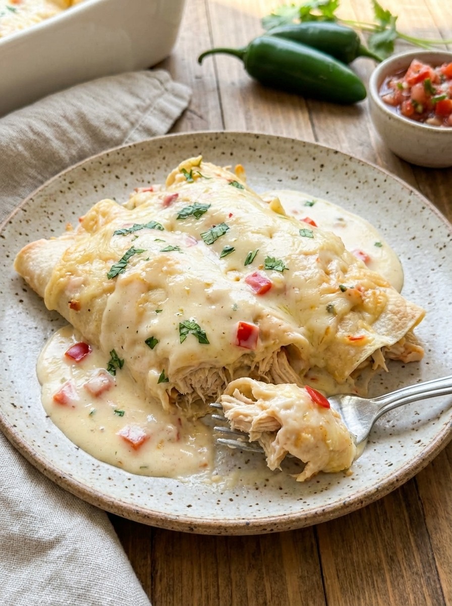 Creamy White Chicken Enchiladas With Queso Sauce - Easy Family Dinner Ideas