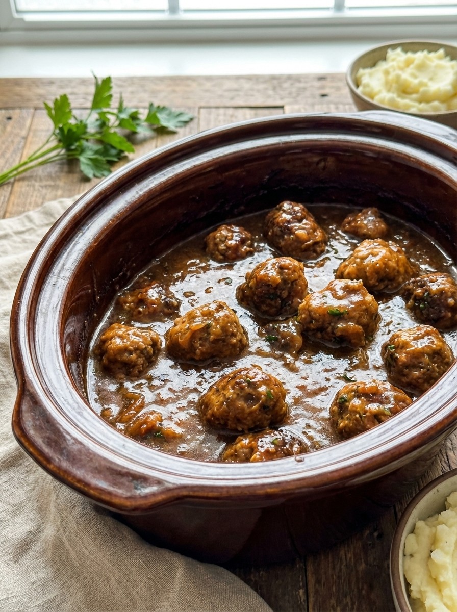 Crockpot Salisbury Steak Meatballs – Easy Slow Cooker Fall Dinner Idea