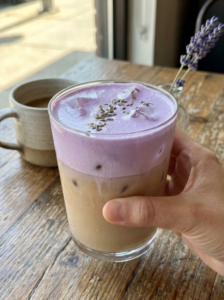 Iced Lavender Chai Latte Starbucks Copycat with Lavender Cream Cold Foam