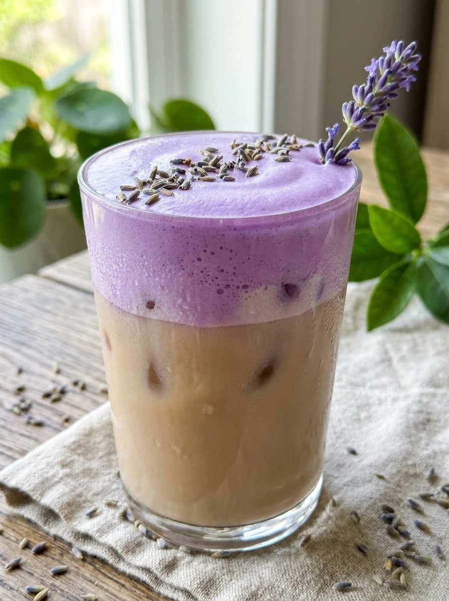 Iced Lavender Chai Latte Starbucks Copycat with Lavender Cream Cold Foam