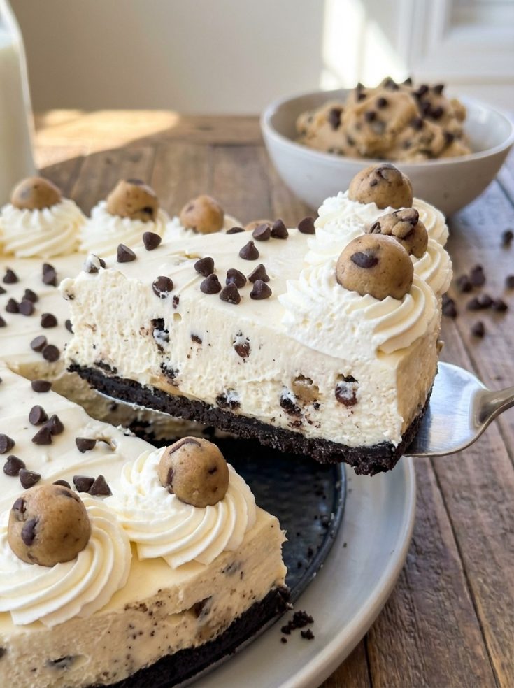 No Bake Cookie Dough Cheesecake – Easy Summer Dessert With Chocolate Chips