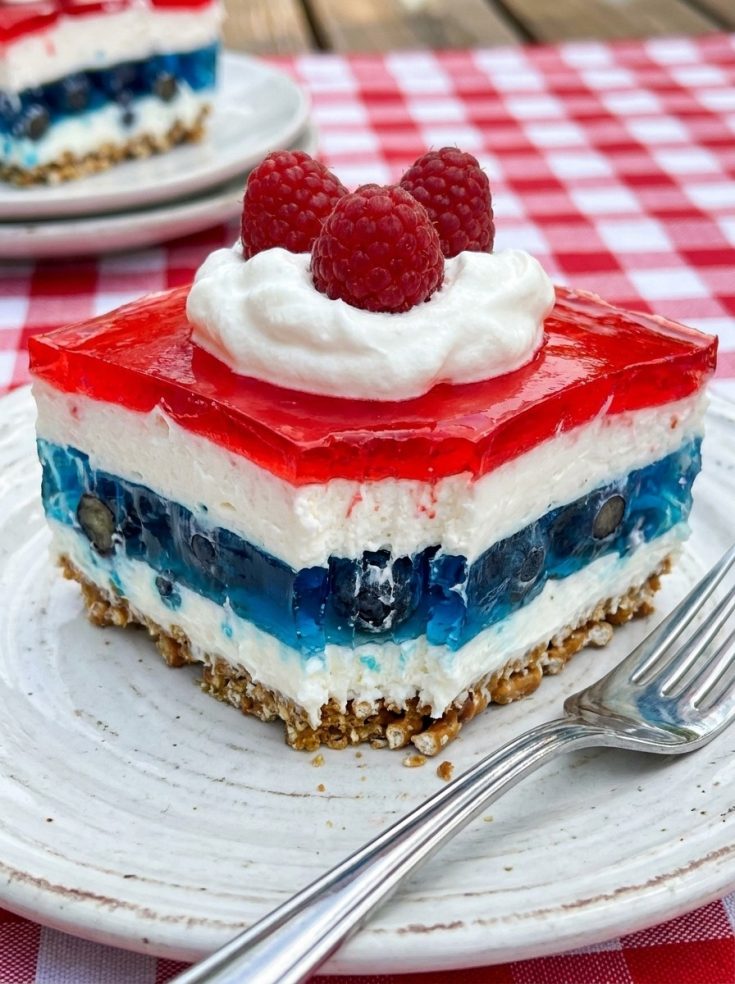 Patriotic Red White And Blue Pretzel Salad - Crowd Pleaser Fourth Of July Dessert Ideas