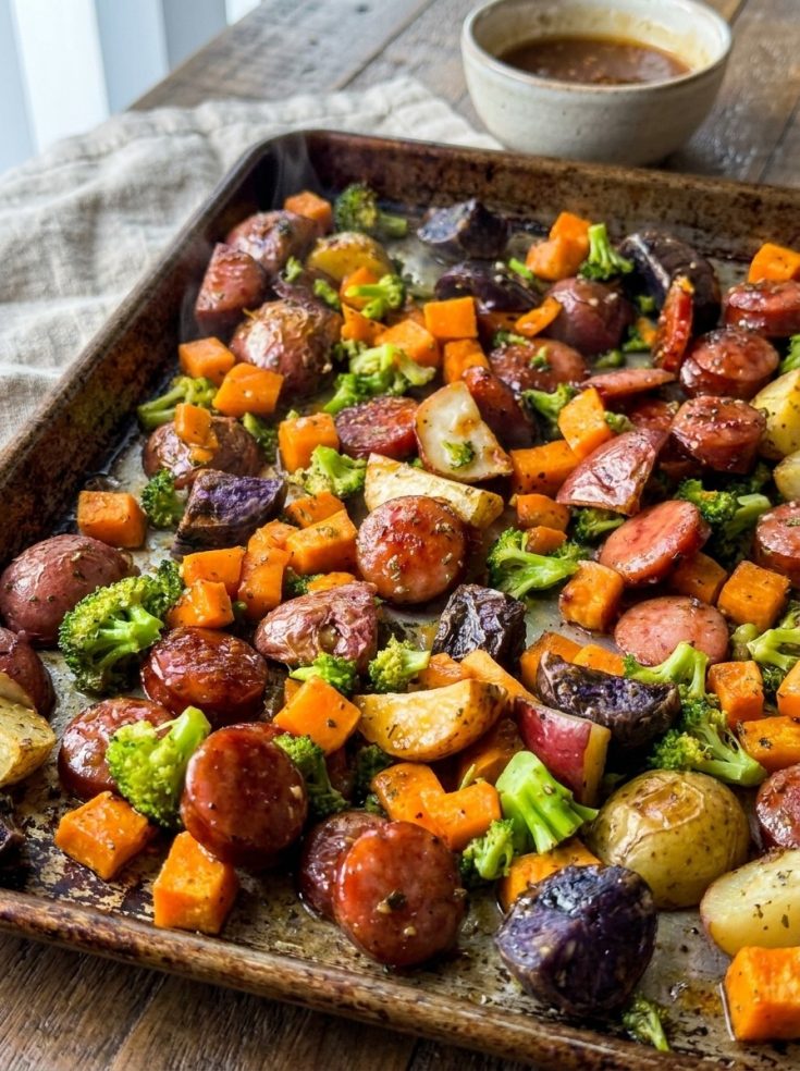 Sheet Pan Honey Garlic Kielbasa & Veggies - Easy Oven Dinner & Roasted Veggies