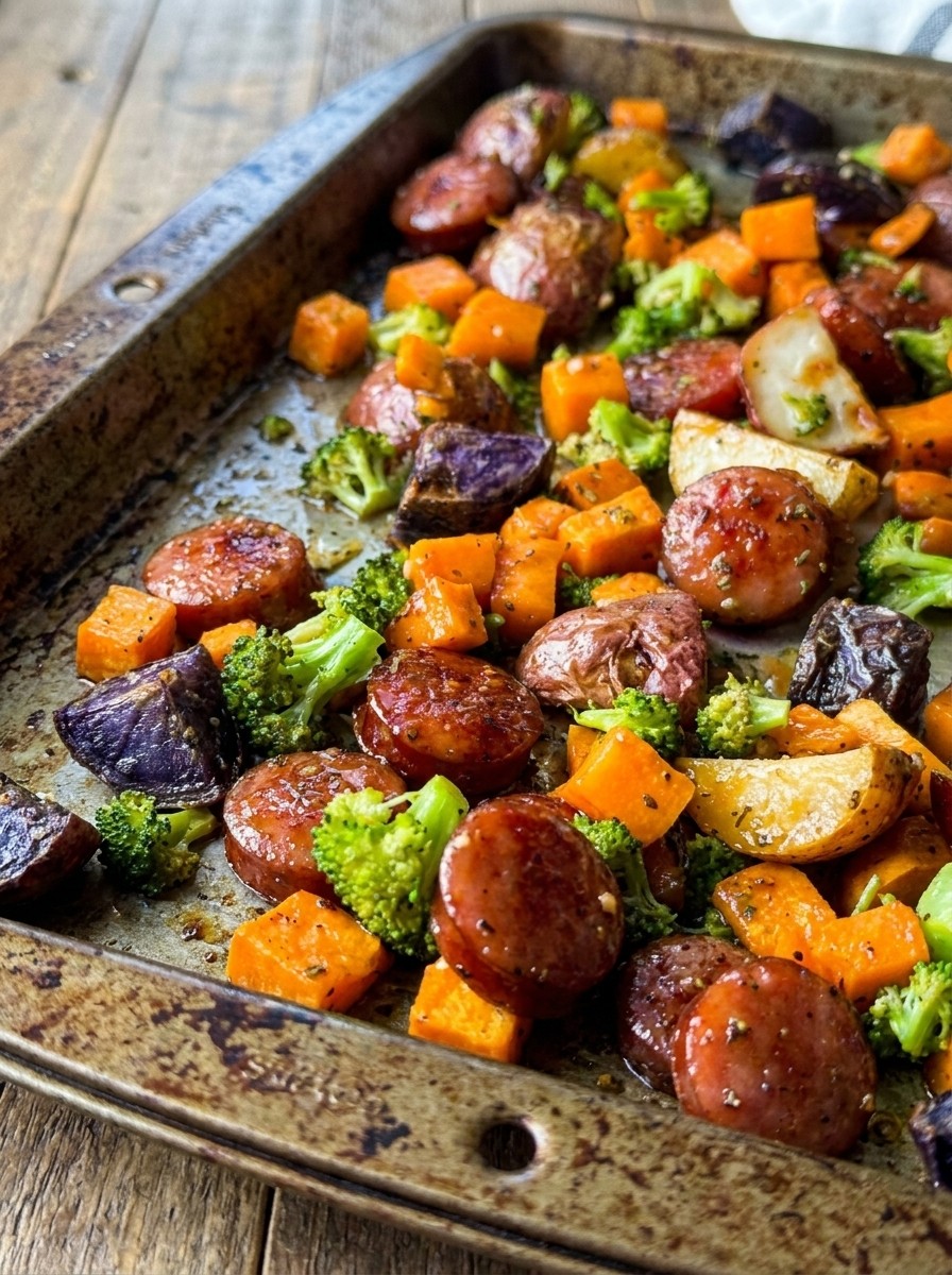 Sheet Pan Honey Garlic Kielbasa & Veggies - Easy Oven Dinner & Roasted Veggies
